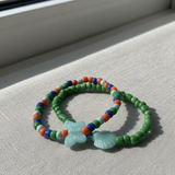 Shell Butterfly Charm Beaded Bracelet Set, Colorful Blue Green Orange Bracelet, Summer Beach Jewelry Friendship Bracelet