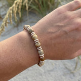 Handmade Beaded Bracelet – Natural Stone, Brown Round Beads with Cream & Light Brown Disc Spacers