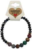 Artisan Black Faceted Onyx 7 Chakra Gemstone Beaded Bracelet Handmade Earth Tone Minimalist Spiritual Healing Jewelry Boho Yoga Gift
