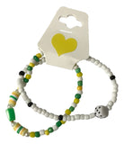 Handmade Green & White Beaded Bracelet Set (2 pcs) – Dice Charm, Striped Beads & Fun Star Accents, Playful Jewelry Gift for Kids/Teens
