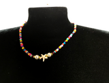 Handmade Starfish Beaded Necklace - Rainbow Beach Choker, Summer Jewelry with Faux Pearls
