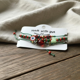 Evil Eye Butterfly Bracelet Set, Red Green Seed Bead Bracelet, Protection Jewelry, Adjustable Friendship Bracelet, Boho Gift for Her