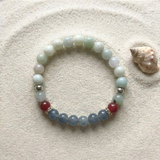 Green Blue Red Natural Stone Beaded Bracelet, Minimalist Boho Stretch Jewelry