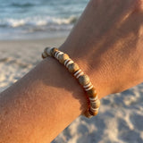Handmade Beaded Bracelet – Natural Stone, Brown Round Beads with Cream & Light Brown Disc Spacers