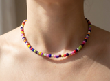 Handmade Rainbow Beaded Necklace, Colorful Y2K Indie Choker, Multi-Color Summer Bead Jewelry with Adjustable Extension