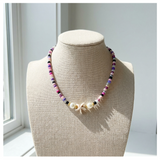 Handcrafted Lavender Coast Starfish and Pearl-like Necklace, Metal-Plated Clasp w/ Extension Chain