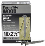 Hillman 48386 Exterior Wood Screws #10 x 2-1/2 inch 1 lb. Gray
