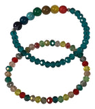 Handmade 2-Piece Multicolor Beaded Bracelet Set with Turquoise, Blue, Green, Red & Yellow Beads – Gift Jewelry, Boho Chic Style