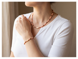 Handcrafted Beaded Necklace and Bracelet with Heart-shaped Charm, Metal-Plated Clasp w/ Extension Chain