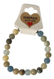 Blue Earth Tone Beaded Stretch Bracelet, Minimalist Gemstone Style Jewelry