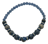 Handmade K2 Stone & Azurite Granite Stretch Bracelet with Blue & White Heishi Polymer Clay Spacer Beads