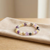 Lavender and Cream Beaded Bracelet, Handmade Stretch Gemstone, Multicolor Boho Minimalist Stacking Jewelry, Gift for Her