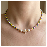 Handcrafted Coastal Starfish Beaded Necklace, Metal-Plated Clasp w/ Extension Chain