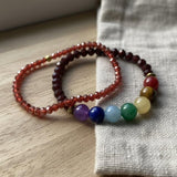Red & Black Handmade Chakra Beaded Bracelet Set, Faceted Beads Healing Crystal Stretch Jewelry