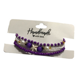 Handmade Purple White Gold Beaded Bracelet Set, Starfish Charm, Boho Ocean Jewelry