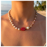 Handcrafted Classic White Pearl Beads Blend w/ Glass Crystal Beads, Metal-Plated Clasp w/ Extension Chain