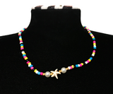 Handcrafted Summer Beaded Starfish Necklace, Metal-Plated Clasp w/ Extension Chain