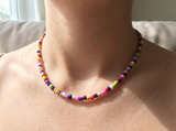 Handmade Rainbow Beaded Necklace, Colorful Y2K Indie Choker, Multi-Color Summer Bead Jewelry with Adjustable Extension