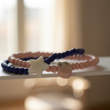 Handmade Pink Navy Blue Beaded Bracelet Set, Star and Character Charm, Playful Boho Jewelry