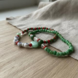 Handmade Red and Green Bracelet Set— Personalized Beaded Stretch Jewelry, Cute Colorful Gift For Her