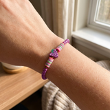 Handmade Purple Beaded Bracelet, Multicolor Striped Beads, Playful Boho Jewelry