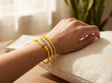 Handmade Yellow White Beaded Bracelet Set, Starfish Charm, Boho Ocean Jewelry