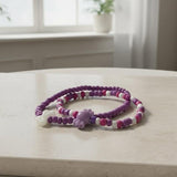 Purple & Pink Beaded Bracelet Set, Cute Bear and Heart Charm Jewelry, Coquette Aesthetic Seed Bead Bracelets, Handmade Birthday Gift for Her.