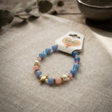 Pastel Ocean Beaded Bracelet, Gold Seashell Charm, Beach Jewelry
