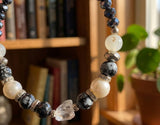 Handmade Beaded Bracelet – Faceted Jet Black & White Pearl-Style Beads, Monochrome Boho Chic Jewelry