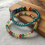 Handmade 2-Piece Multicolor Beaded Bracelet Set with Turquoise, Blue, Green, Red & Yellow Beads – Gift Jewelry, Boho Chic Style