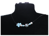 Handcrafted Flower-Butterfly Design Necklace with Acrylic White Pearl Beads, Black Cord, Lobster Claw with Extension Chain
