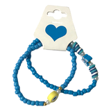 Handmade Blue Beaded Bracelet Set, Butterfly & Gold Accents, Playful Boho Jewelry
