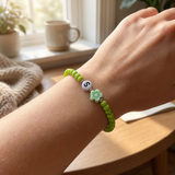 Green Initial Bracelet • Custom Flower Bead Bracelet • Personalized Gift for Her