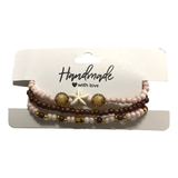 Handmade Sandrift Brown Gold Beaded Bracelet Set, Starfish Charm, Boho Ocean Jewelry