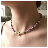 Handcrafted Lavender Coast Starfish and Pearl-like Necklace, Metal-Plated Clasp w/ Extension Chain