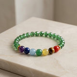 Green Crystal and 7 Chakra Gemstone Bracelet Natural Stone Beaded Handmade Stacking Jewelry Boho Style