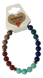 Natural Stone Beaded Bracelet – Blue Green Red Bead Smooth Round Gemstone, Stretch Boho Jewelry