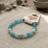 Aqua Agate Beaded Bracelet, Blue Green Gemstone Handmade Stretch Crystal Jewelry, Minimalist Boho Natural Stone, Gift for Her