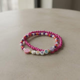 Love Letter Bracelet Set, Pink & Purple Fruit Charm Stack, Personalized Beaded Jewelry for Kids & Teens