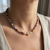 Handmade Beaded Necklace -  Multicolor, Starfish Charm and Faux Pearls