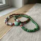 Handmade Red and Green Bracelet Set— Personalized Beaded Stretch Jewelry, Cute Colorful Gift For Her