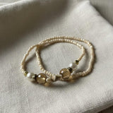 Neutral Tones Beaded Bracelet Set, Handmade Glass & Pearl Accent, Coastal Minimalist Boho Stackable Jewelry