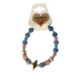 Pastel Ocean Beaded Bracelet, Gold Seashell Charm, Beach Jewelry
