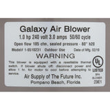 Air Supply 6510231 Blower, Galaxy V2, 1.0hp, 230v, 3.0A, Hardwire