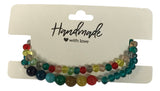Handmade 2-Piece Multicolor Beaded Bracelet Set with Turquoise, Blue, Green, Red & Yellow Beads – Gift Jewelry, Boho Chic Style