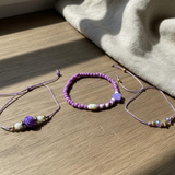 Purple Charm Bracelet Set, Flower Heart Crown Bracelet, Coquette Friendship Jewelry Gift for Her