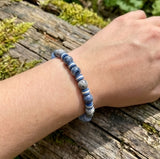 Handmade K2 Stone & Azurite Granite Stretch Bracelet with Blue & White Heishi Polymer Clay Spacer Beads