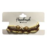 Handmade Cream Brown Beaded Bracelet Set, Starfish Charm, Coastal Jewelry