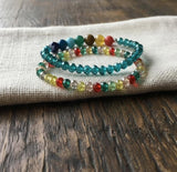 Handmade 2-Piece Multicolor Beaded Bracelet Set with Turquoise, Blue, Green, Red & Yellow Beads – Gift Jewelry, Boho Chic Style