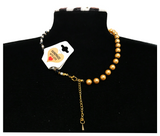 Handcrafted Classic Yellow Pearl Necklace w/ Glass Crystal Beads, Metal-Plated Clasp w/ Extension Chain